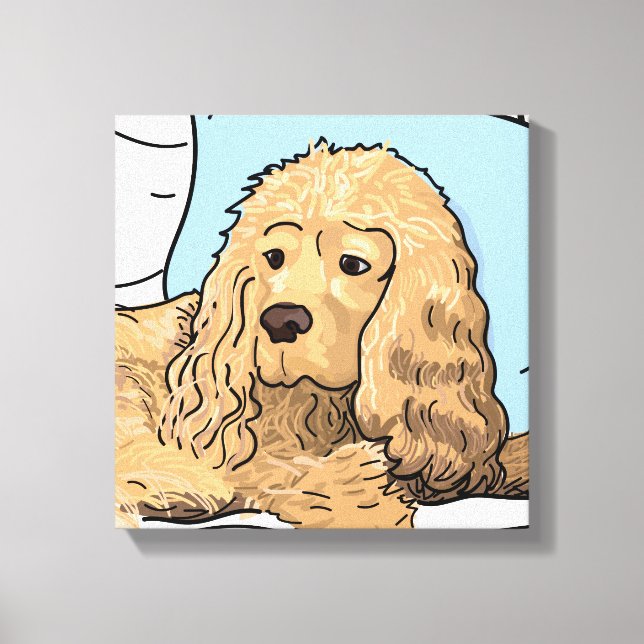Cute Light-brown Cocker Spaniel Portrait Drawing Canvas Print (Front)
