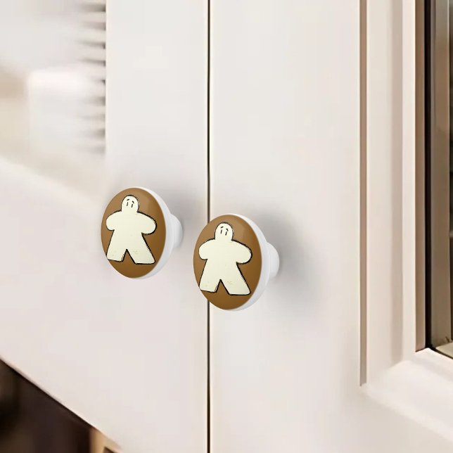 Cute Light Brown White Meeple Board Game Room  Ceramic Knob (Creator Uploaded)
