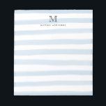 Cute Light Dusty Blue Watercolor Stripes Monogram Notepad<br><div class="desc">The design features a personalized monogram initial and name in a simple and modern typographic font with a cute,  modern and stylish light baby blue or dusty blue watercolor brush stripes.</div>
