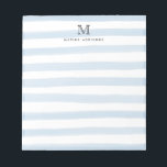 Cute Light Dusty Blue Watercolor Stripes Monogram Notepad<br><div class="desc">The design features a personalized monogram initial and name in a simple and modern typographic font with a cute,  modern and stylish light baby blue or dusty blue watercolor brush stripes.</div>