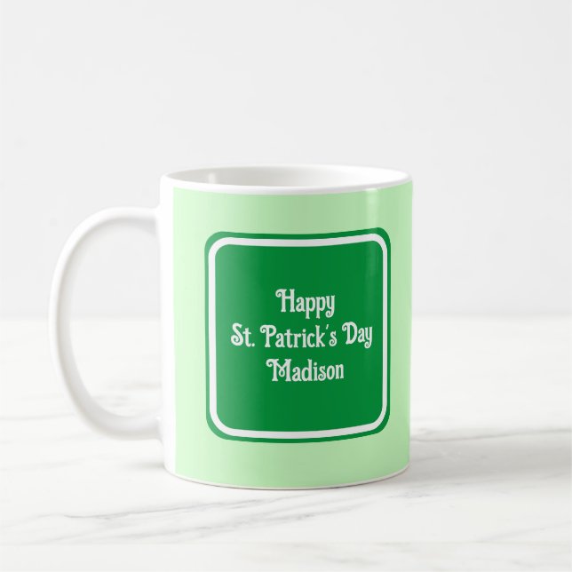 Cute Light Green Happy St Patricks Day Coffee Mug (Left)