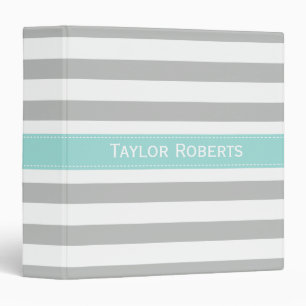 Cute Light Grey and Mint Green Stripes Pattern Binder