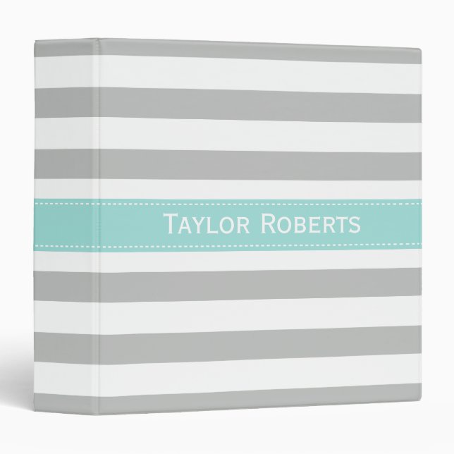 Cute Light Grey and Mint Green Stripes Pattern Binder (Front/Spine)