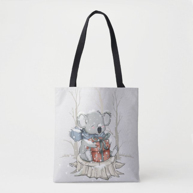 Cute Light Grey Koala Winter Snowfall Tote (Front)