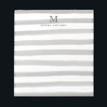 Cute Light Grey Slate Watercolor Stripes Monogram Notepad<br><div class="desc">The design features a personalized monogram initial and name in a simple and modern typographic font with a cute, modern and stylish light silver grey watercolor brush stripes.</div>