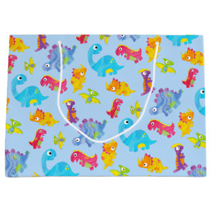 Cute Light Pastel Blue Baby Dinosaur Birthday Large Gift Bag