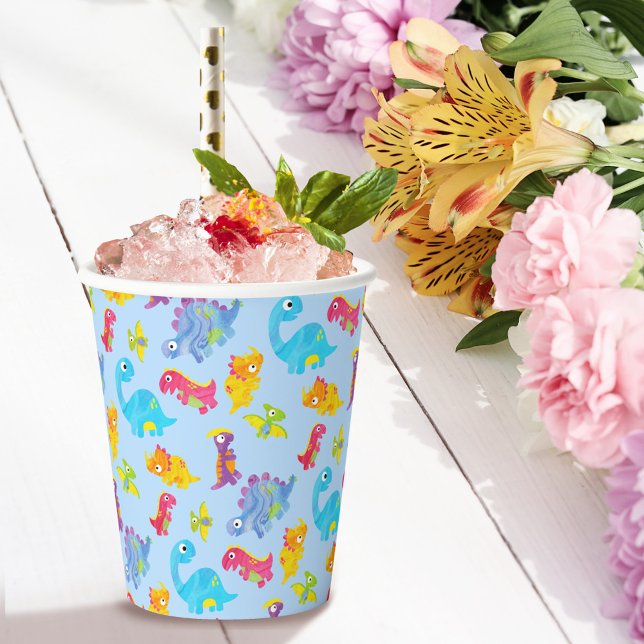 Cute Light Pastel Blue Baby Dinosaur Birthday Paper Cups (Creator Uploaded)