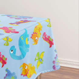 Cute Light Pastel Blue Baby Dinosaur Birthday Tablecloth
