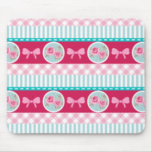 Cute Light Pink & Blue Girly Pattern Mouse Pad