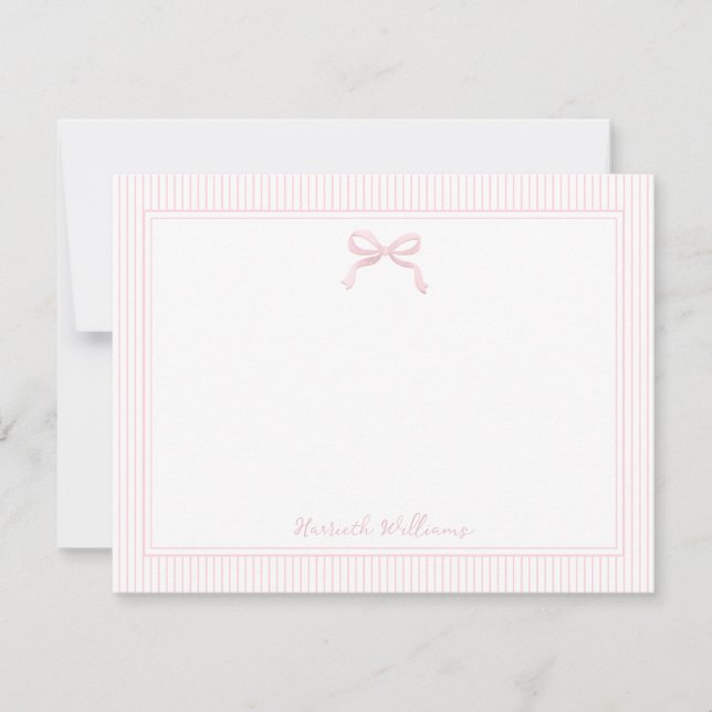 Cute Light Pink Bow and Stripes Border Card (Front)