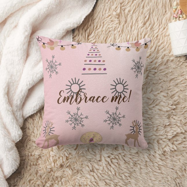 Cute Light Pink Christmas Aesthetic Throw Pillow (Blanket)