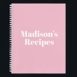 Cute light pink custom name chic Recipe Book<br><div class="desc">Cute Stylish light pink custom name,  text or monogram modern elegant chic Recipe Book.
Fully customizable White text,  light Pink solid plain background colour,  spiral bound.
Great gift for mom for Mother's day or her Birthday.
Available in many colours</div>