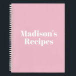 Cute light pink custom name chic Recipe Book<br><div class="desc">Cute Stylish light pink custom name,  text or monogram modern elegant chic Recipe Book.
Fully customizable White text,  light Pink solid plain background colour,  spiral bound.
Great gift for mom for Mother's day or her Birthday.
Available in many colours</div>