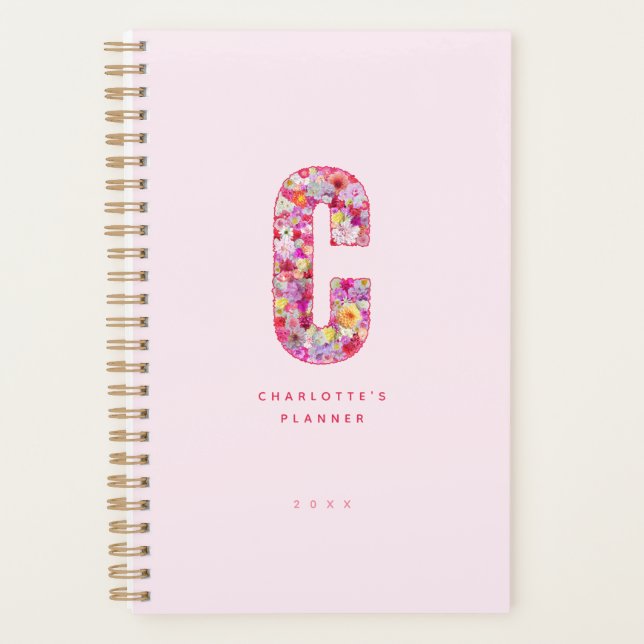 Cute Light Pink Floral Monogrammed Personalized Planner (Front)