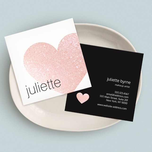 Cute Light Pink Glitter Heart Beauty Salon Square Business Card (Creator Uploaded)