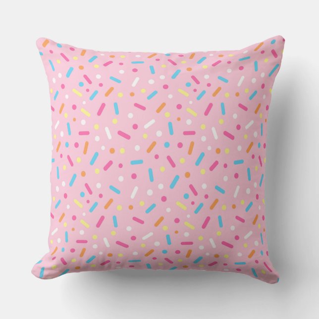 Cute Light Pink Icing with Sprinkles Doughnut Throw Pillow (Front)