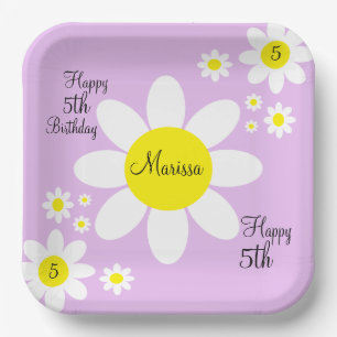 Cute Light Purple and White Floral 5th Birthday Paper Plate