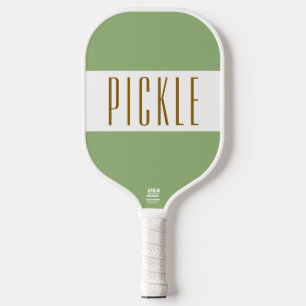 Cute Light Retro Green White PICKLE Stripes Text Pickleball Paddle