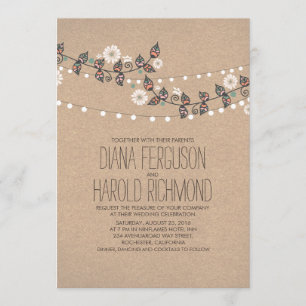 Cute Light Strings Floral Rustic Wedding Invite