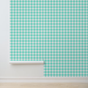 Cute Light Teal Gingham Pattern Peel and Stick Wallpaper