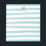 Cute Light Teal Green Watercolor Stripes Monogram Notepad<br><div class="desc">The design features a personalized monogram initial and name in a simple and modern typographic font with a cute, modern and stylish light teal green watercolor brush stripes.</div>