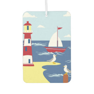 Cute Lighthouse and Boat Seaside Art Air Freshener