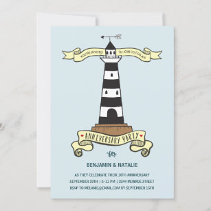 Cute Lighthouse   Nautical Anniversary Party Invitation