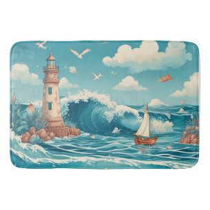 Cute Lighthouse & Ocean Dreamscape  Bath Mat