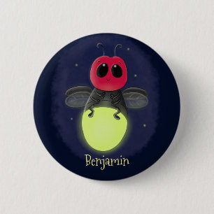 Cute lightning bug firefly cartoon illustration 2 inch round button