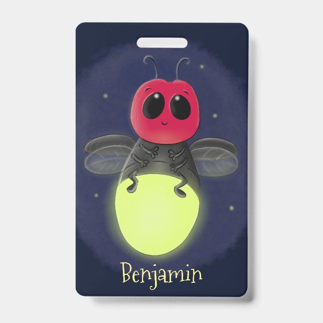 Cute lightning bug firefly cartoon illustration badge (Front)