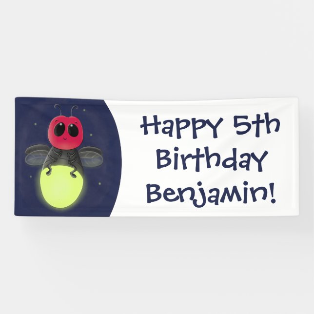 Cute lightning bug firefly cartoon illustration banner (Horizontal)