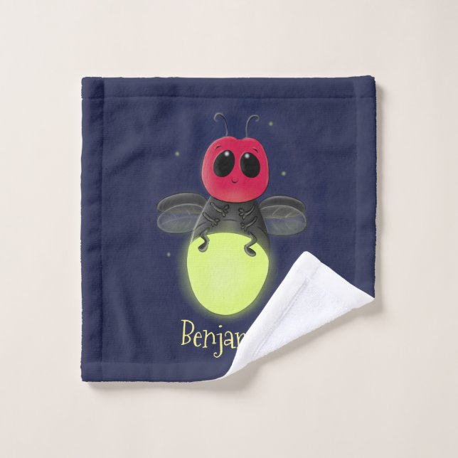 Cute lightning bug firefly cartoon illustration bath towel set (Wash Cloth)