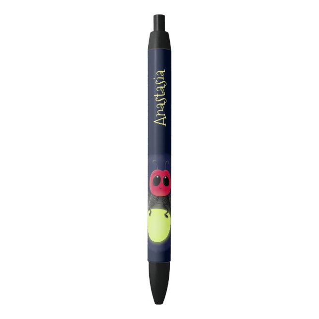 Cute lightning bug firefly cartoon illustration black ink pen (Front Vertical)