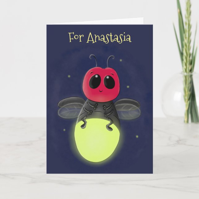 Cute lightning bug firefly cartoon illustration card (Front)