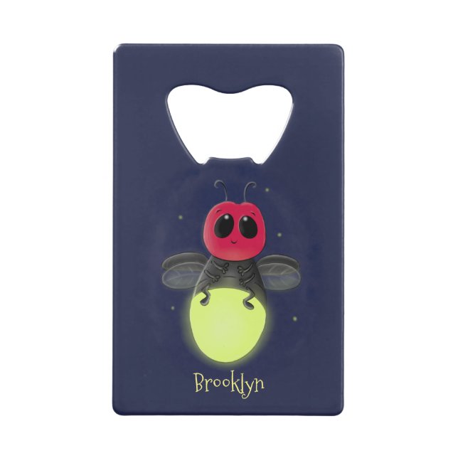 Cute lightning bug firefly cartoon illustration credit card bottle opener (Front)