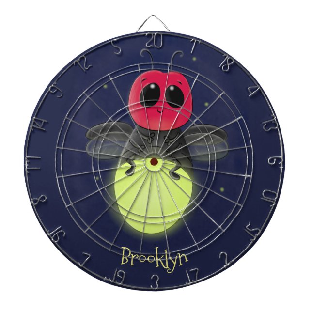 Cute lightning bug firefly cartoon illustration dartboard (Front)