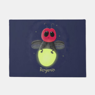 Cute lightning bug firefly cartoon illustration doormat