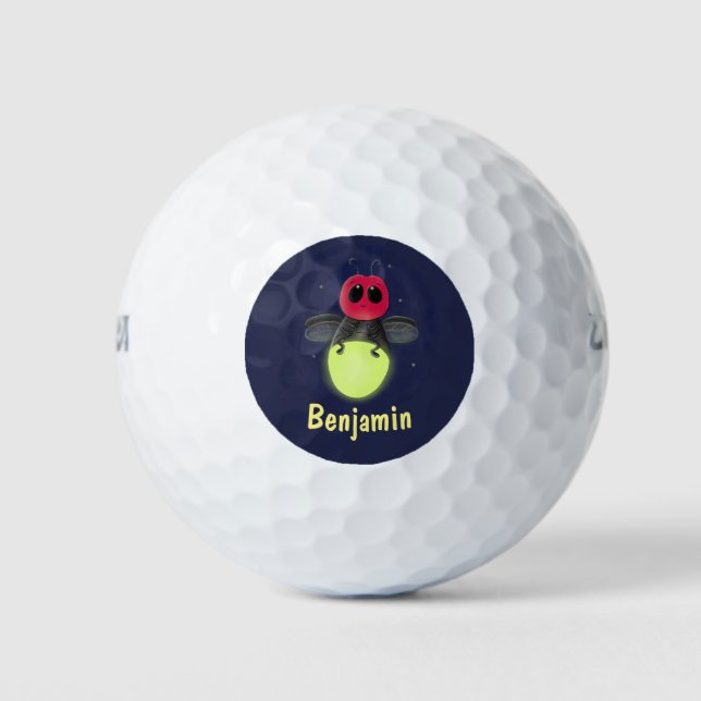 Cute lightning bug firefly cartoon illustration golf balls (Front)