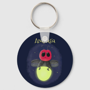 Cute lightning bug firefly cartoon illustration keychain
