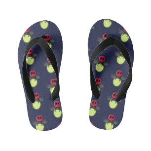 Cute lightning bug firefly cartoon illustration kid's flip flops