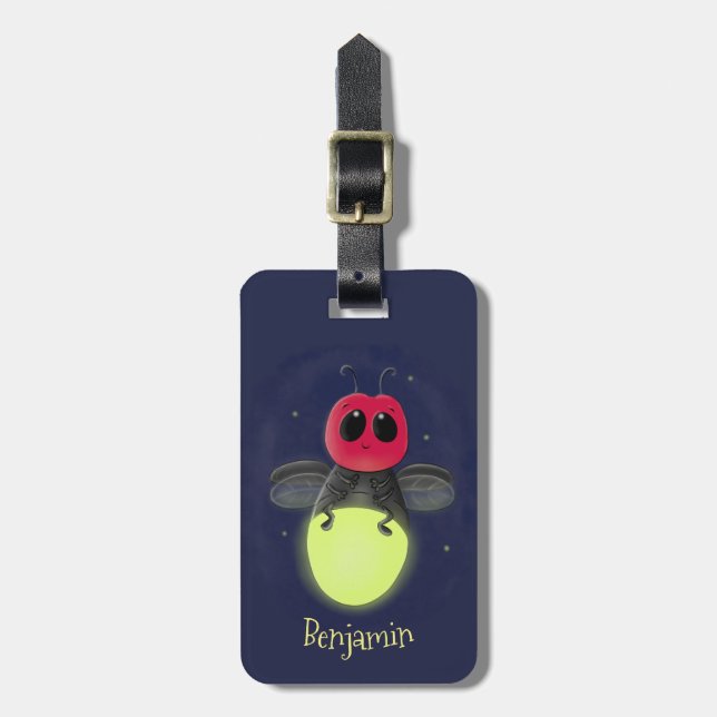 Cute lightning bug firefly cartoon illustration luggage tag (Front Vertical)