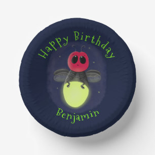 Cute lightning bug firefly cartoon illustration paper plate