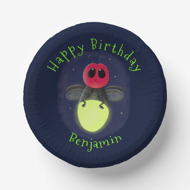 Cute lightning bug firefly cartoon illustration paper plate (Front)