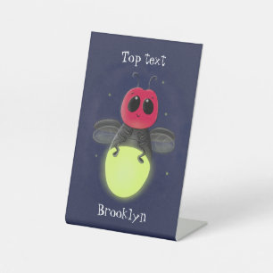 Cute lightning bug firefly cartoon illustration pedestal sign
