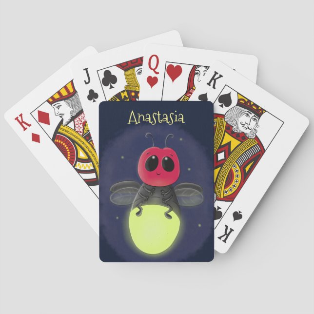 Cute lightning bug firefly cartoon illustration playing cards (Back)