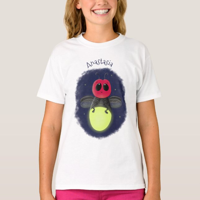 Cute lightning bug firefly cartoon illustration T-Shirt (Front)