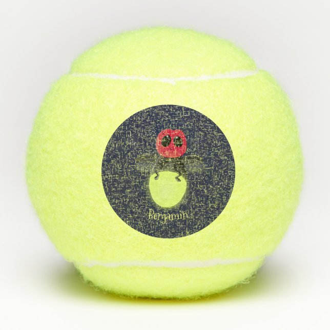 Cute lightning bug firefly cartoon illustration tennis balls (Front)