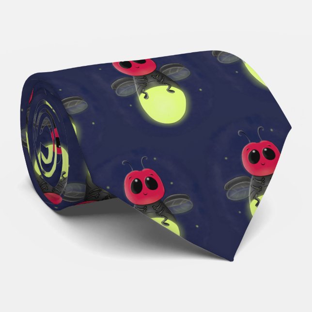 Cute lightning bug firefly cartoon illustration tie (Rolled)