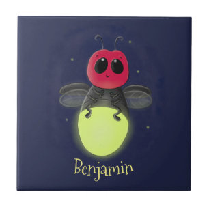 Cute lightning bug firefly cartoon illustration tile