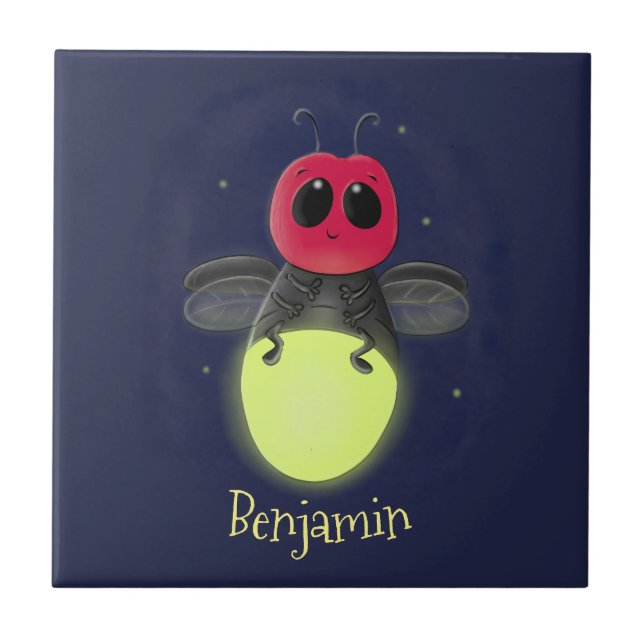 Cute lightning bug firefly cartoon illustration tile (Front)